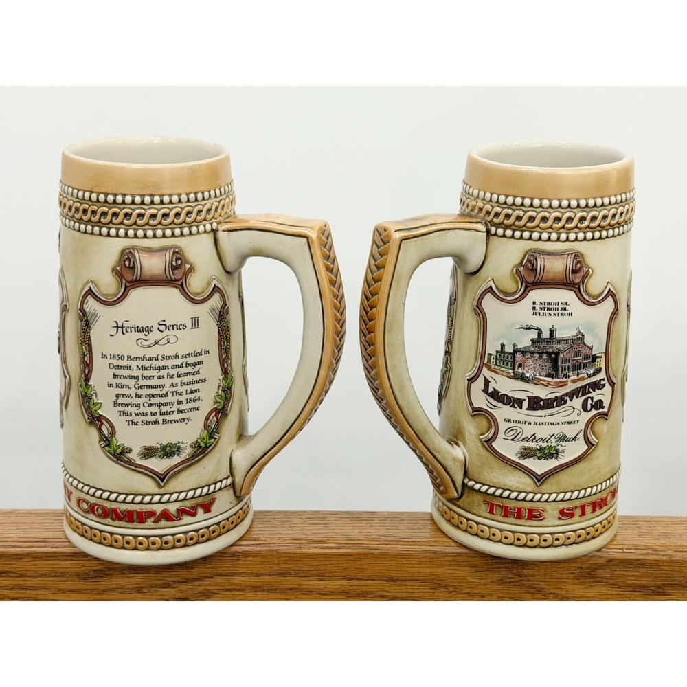 Vintage Stroh Brewery Beer Steins Set of 2 Heritage Series III #80370 #46893 - Picture 3 of 13
